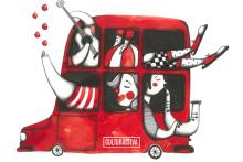 Ilustración dun autobús vermello - portada dos catálogos Culturactiva 2026